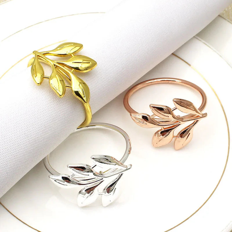 Hot Sale Luxury Accessories Metal Napkin Holder Leaf Napkin Rings for Wedding Table