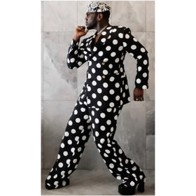 Big Polka Dot Men's Suits Bespoke Coat With Wide Leg Pants Wedding Groom Banquet Tailored 2 Pieces Blazer