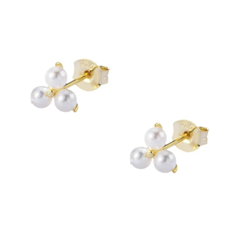 Fashion 925 Silver Natural Freshwater Pearl Stud Earrings Women 18K Gold Plated 925 Sterling Silver Pearl Earrings Jewelry 2024