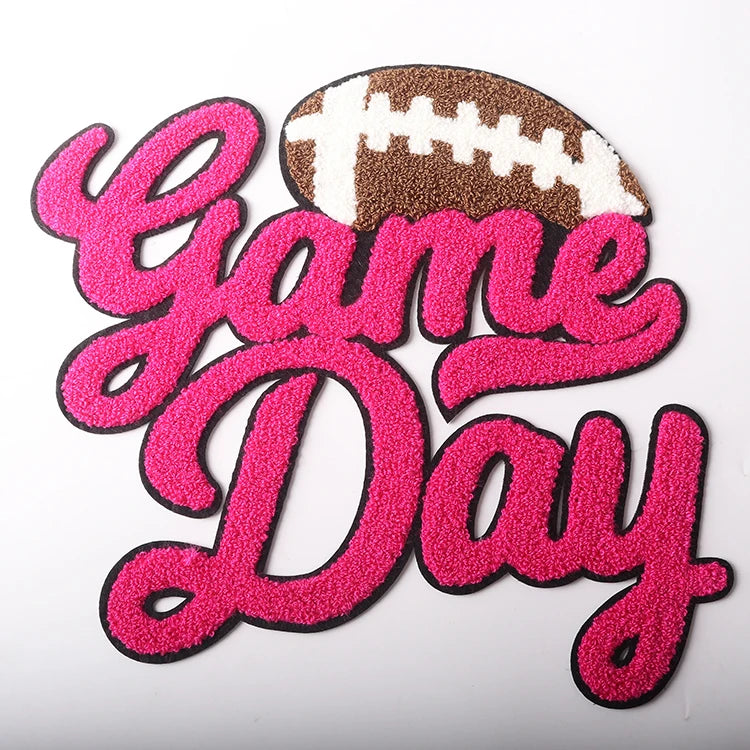 Wholesale Football Logo Patch Large Iron on Embroidery Football Game Day Chenille Patches for Cloth Women Sweatshirt Hoodies