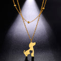 Stainless Steel Dog Squirrel Fish Necklace Double Layer Gold Plated Beads Necklace Fashion Women Necklace Gold Jewelry Gifts
