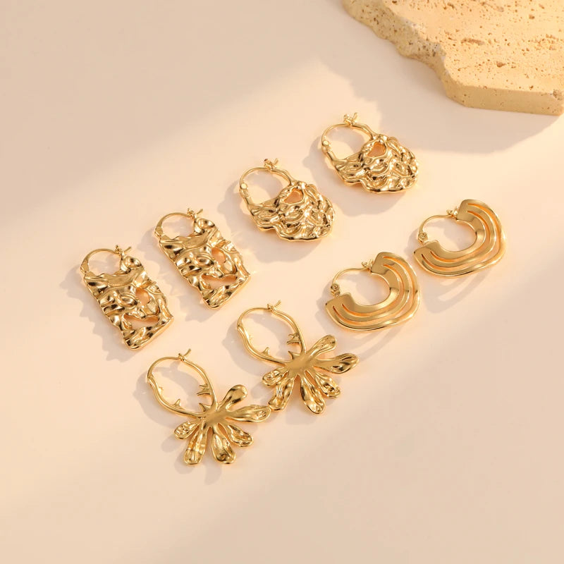 Wholesale Big Hoop Earring Brass 14k Gold Plate Pleated Ear Buckles Trendy Jewelry for Women
