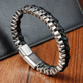 Personalized Stainless Steel Chain Handmade Leather Braided Bracelet Magnet Buckle Retro Punk Style Bangles Bracelet for Men