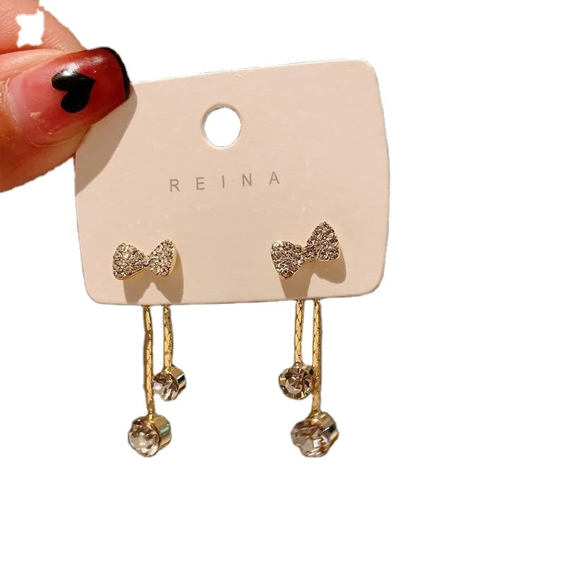 Cute Bow Dangle Earrings for Women Cubic Zirconia Earrings with Charm Drop Jewelry Gift for Girls and Ladies