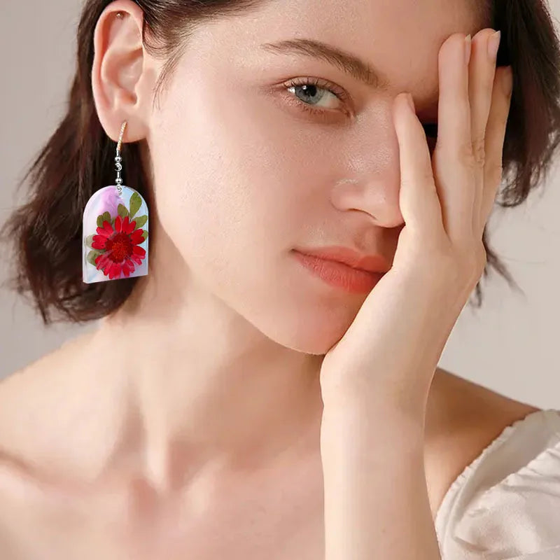 Beautiful Flower Arched Earrings Necklace Silicone Molds Crystal Drop Glue Colorful Resin Making Earrings Jewelry