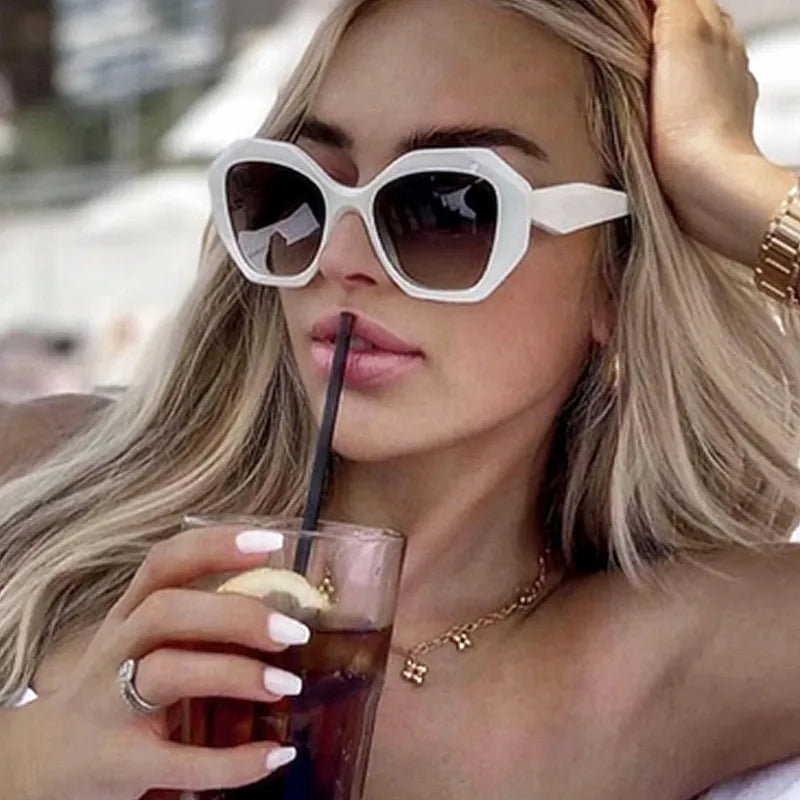 Logo Custom Vintage Fashion Lady White Punk Sun Glasses UV400 Oversized Square Sunglasses Women