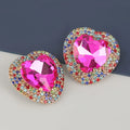 Exaggerated Geometric Multicolor Rhinestone Heart Stud Earrings Lovely CZ Statement Glass Earrings Trend Jewelry