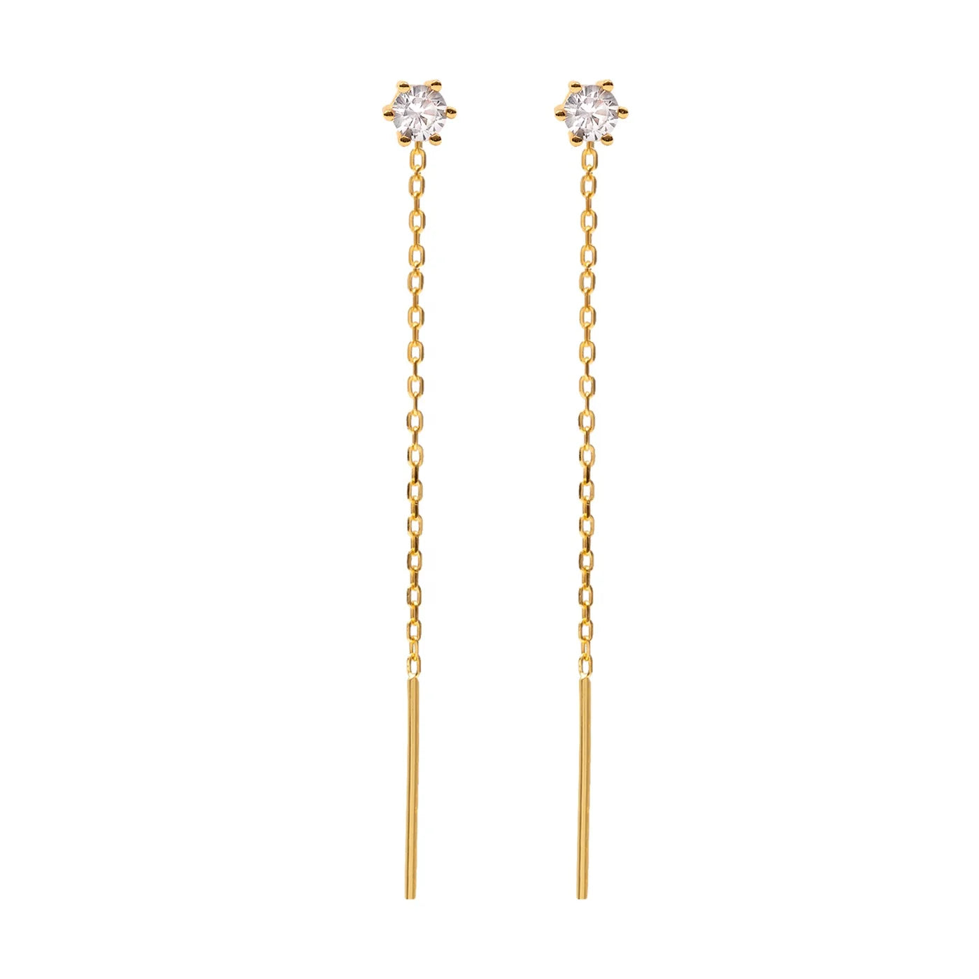 Gemnel Initial 925 Sterling Silver 18k Gold Vermeil Diamond Chain bar Stud Earring