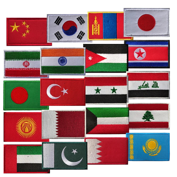 Asia All Country Luxury Chenille Embroidered Flag Patch Hook and Loop Custom Patches with 3D Design