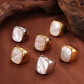 18K Gold-Plated Stainless Steel Women's White Shell Geometric Ring Minimalist Jewelry