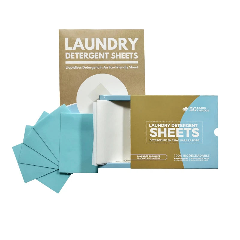 Travel Size 30 Sheets OEM Organic Disposable Eco-Friendly Biodegradable Super Condensed Baby Laundry Detergent Sheets High/Low