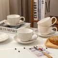 M 6 oz Cappuccino Cups with Saucers Suit for House-warming Ceramic Embossment Coffee Cup