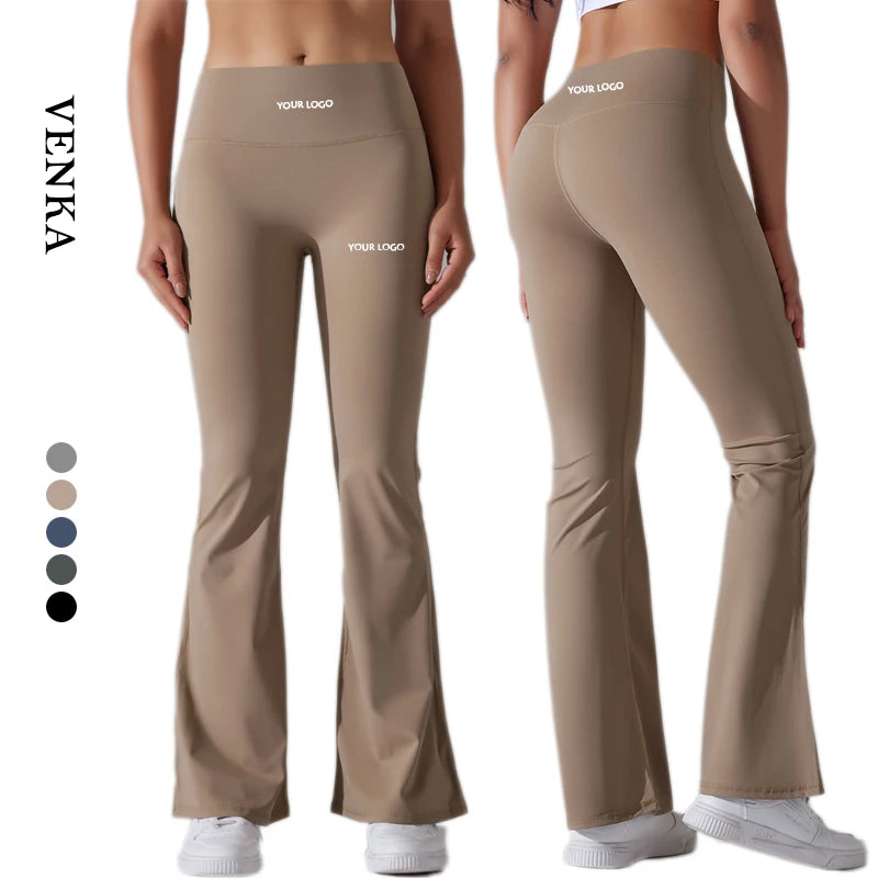 Women's High Waist Nylon Solid Color Gym Fitness Wide Leg Pants Butt Lifting Flared Sports Custom Yoga Leggings for Women