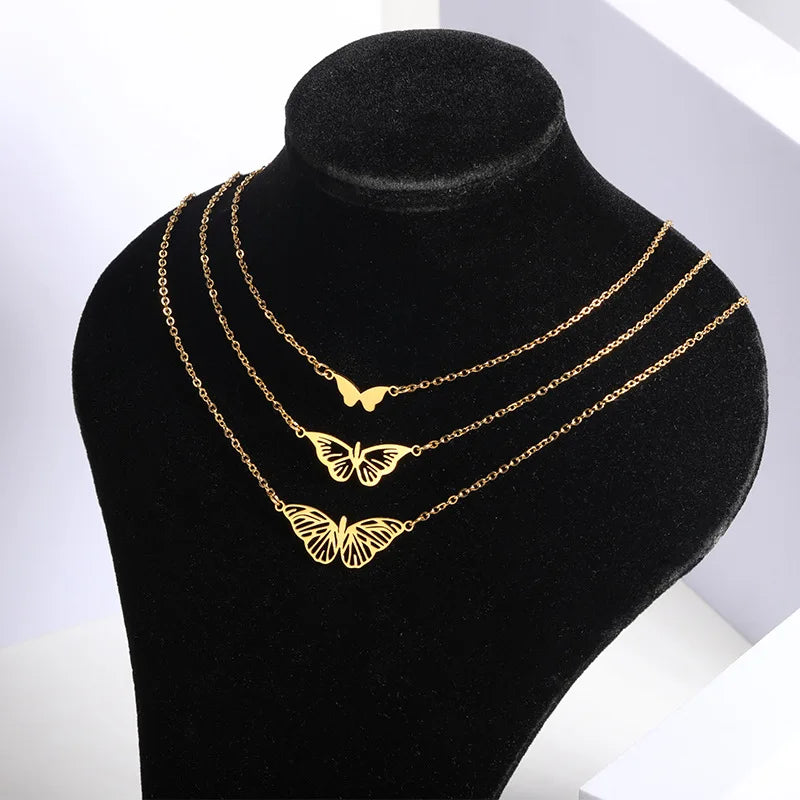 Creative Multi-layer Tassel Collarbone Chain Stainless Steel Necklace Niche Hollow Butterfly Pendant Necklace Gifts for Women
