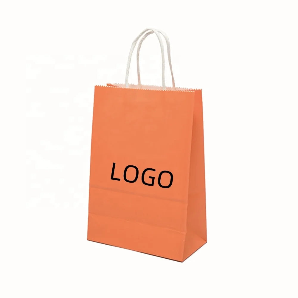 Customizable Logo Printing Eco-Friendly White Kraft Paper Bag with Handle Food Delivery Restaurant Takeout