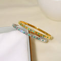 Hypoallergenic Waterproof Jewelry PVD Plating Green Emerald Cubic Zircon Inlaid Cuff Bracelets Bangles for Women