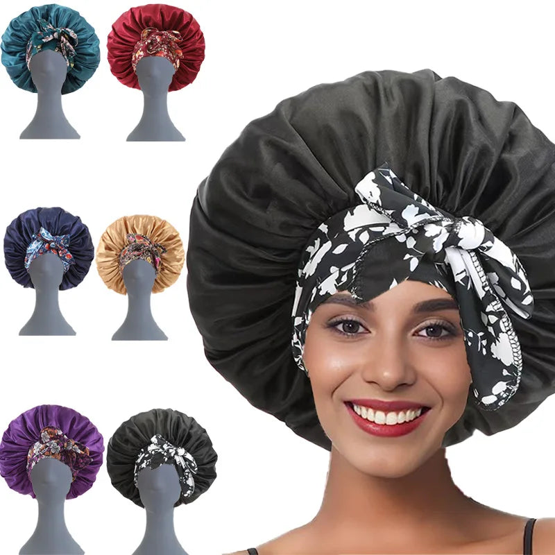 New Designer Custom Satin Silk Braid Bonnets for Women Hair Wraps Printed Elastic Bands Hair Care Caps