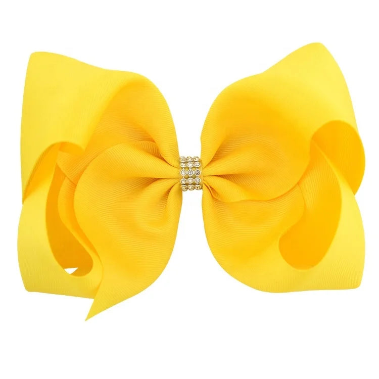 Baby Girl 8 Inch Large Bows Big Grosgrain Rhinestone Center Hair Bows
