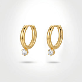 QIAOREN 12515 Stock Waterproof Tarnish Free Solitaire CZ Drop Earrings Stainless Steel Platinum Plated Small Chunky Hoops