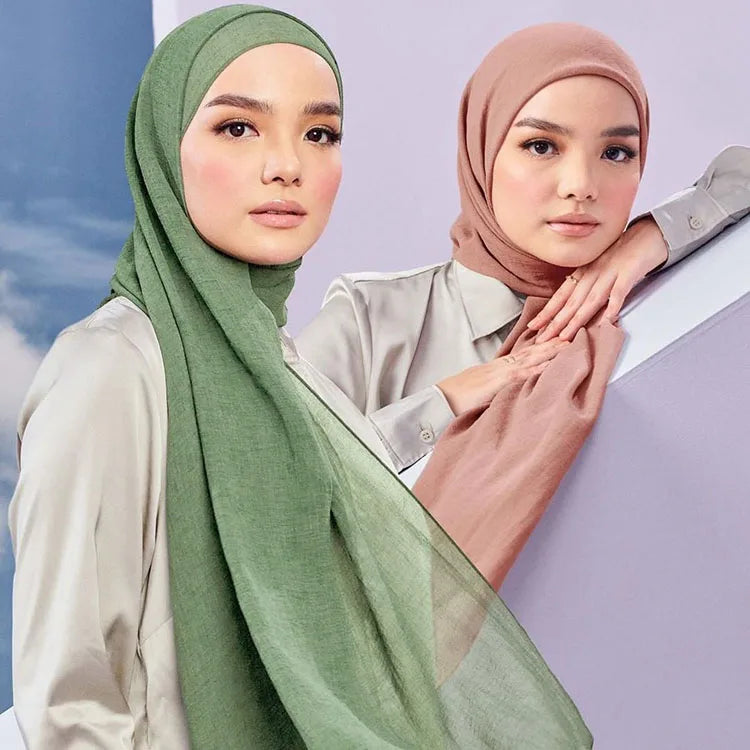 Custom Plain Rayon Voile Hijab Lightness Ironless Chiffon Crepe Shawl Muslim Hijab