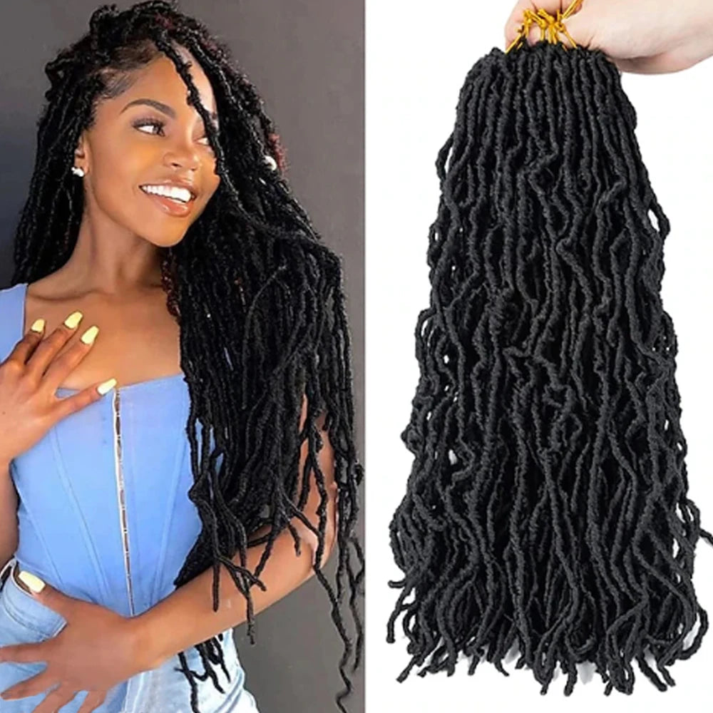 New 18-Inch Faux Locs Crochet Hair Extensions 6 Packs Pre-Looped Soft Goddess Locs Curly Wavy Braids for Black Women