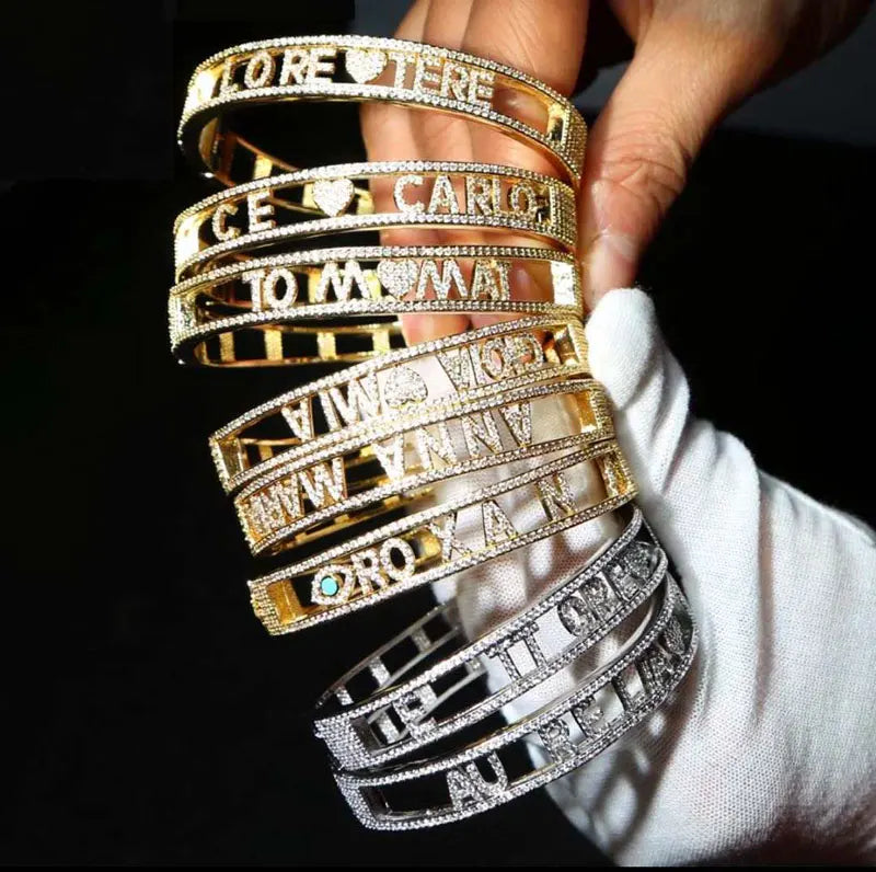 Fashion Latest Design Diamond Letters Custom Name Gold-plated Stainless Steel Initial Bracelet for Women