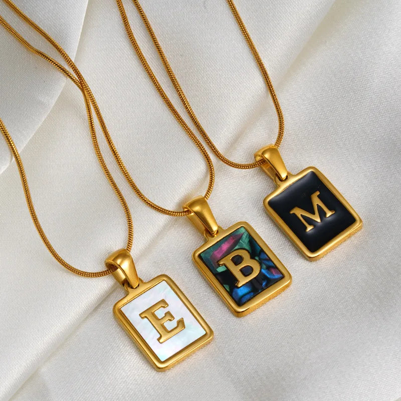 Letter Pendant Necklace Jewelry Waterproof Stainless Steel Shell Pendant Simplicity Design Fashion Couple Gift Necklace