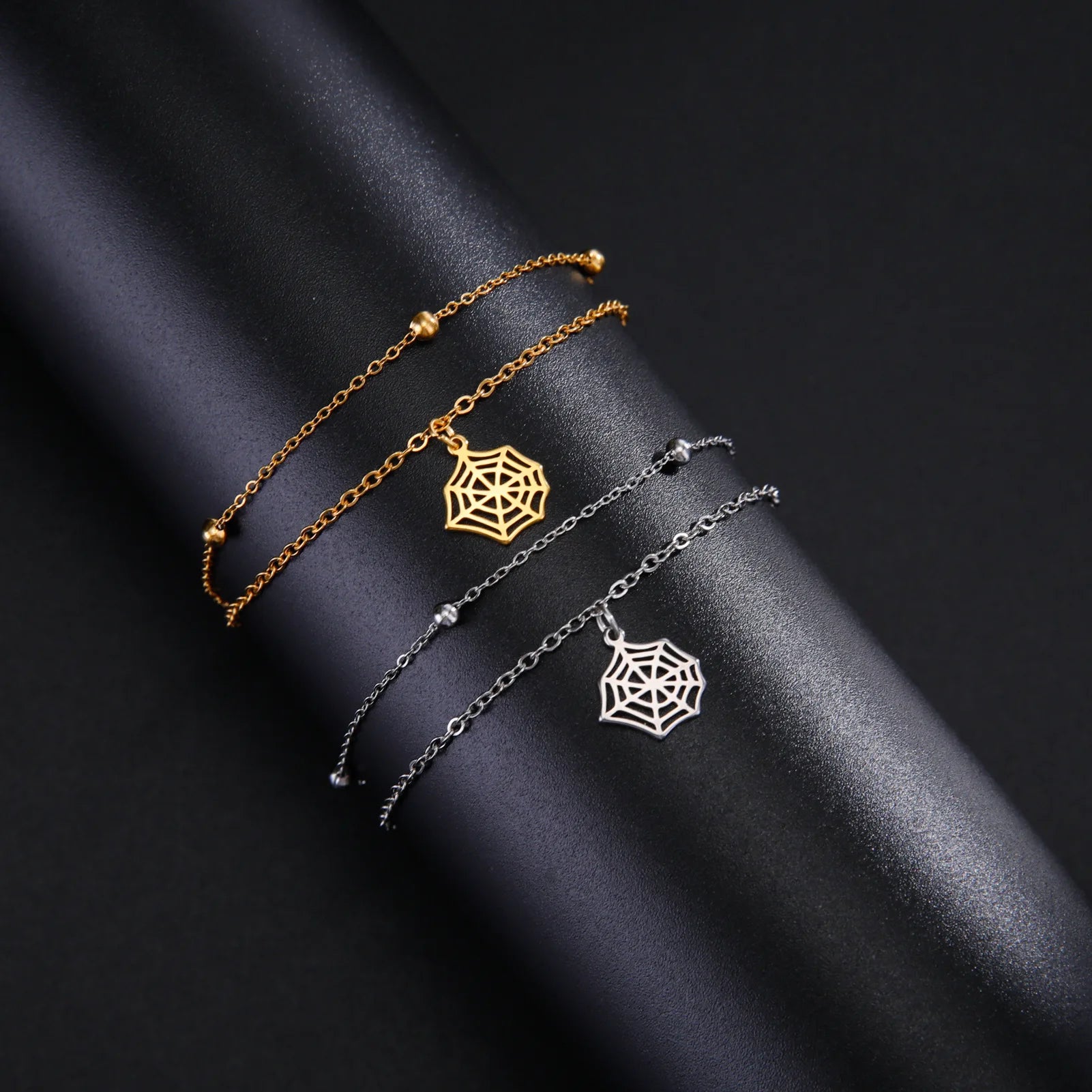 Wholesale 18K Gold Plated Stainless Steel Spider Web Cobweb Bracelet Men's Hip Hop Street Style Custom Fashion Charm Bracelets