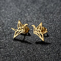 Korean Silver 18K Gold Plated Stainless Steel Little Bird Origami Paper Crane Stud Earrings for Women