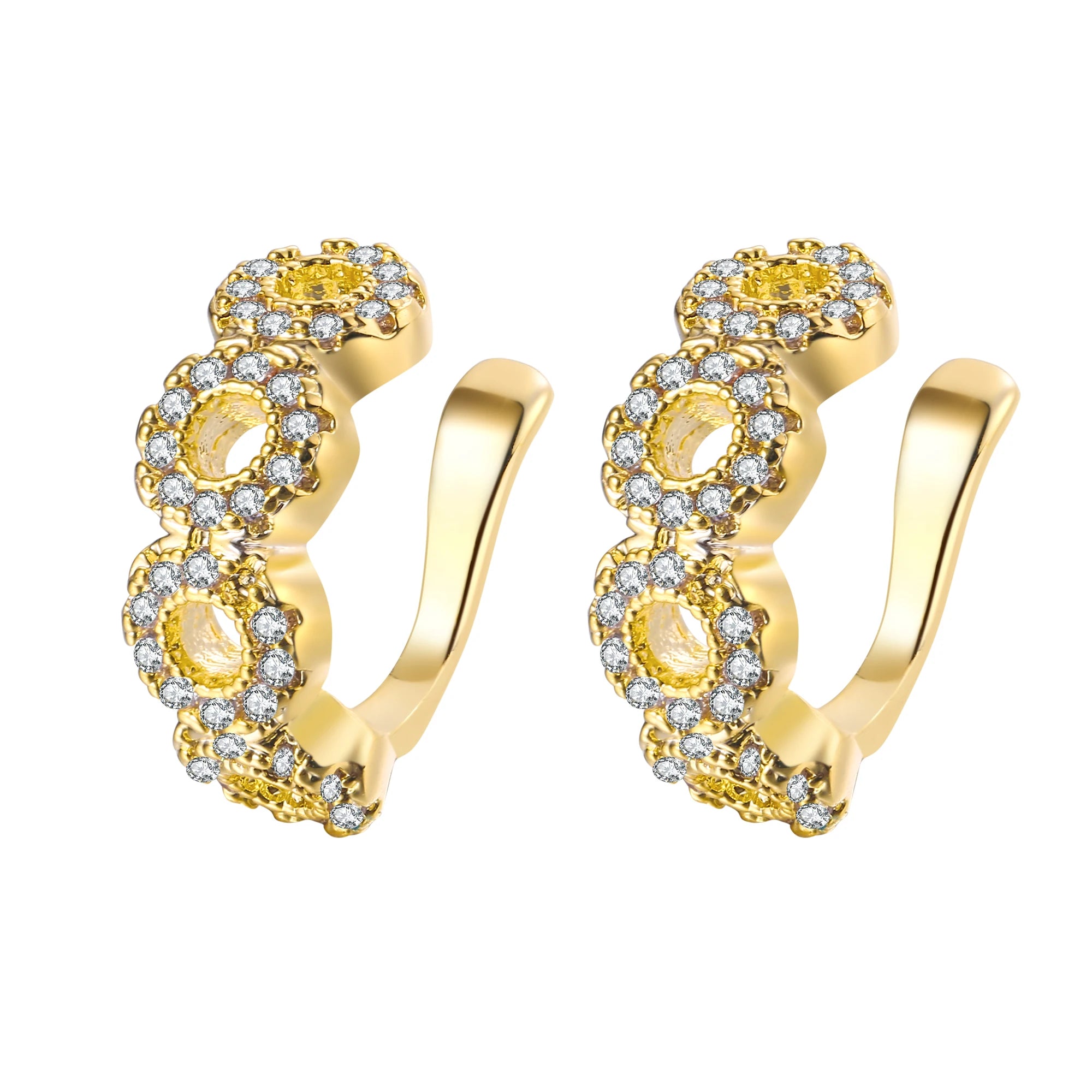 2025 new European charging punk copper plated 18K gold inlaid crystal zircon Cuban chain hoggie earrings