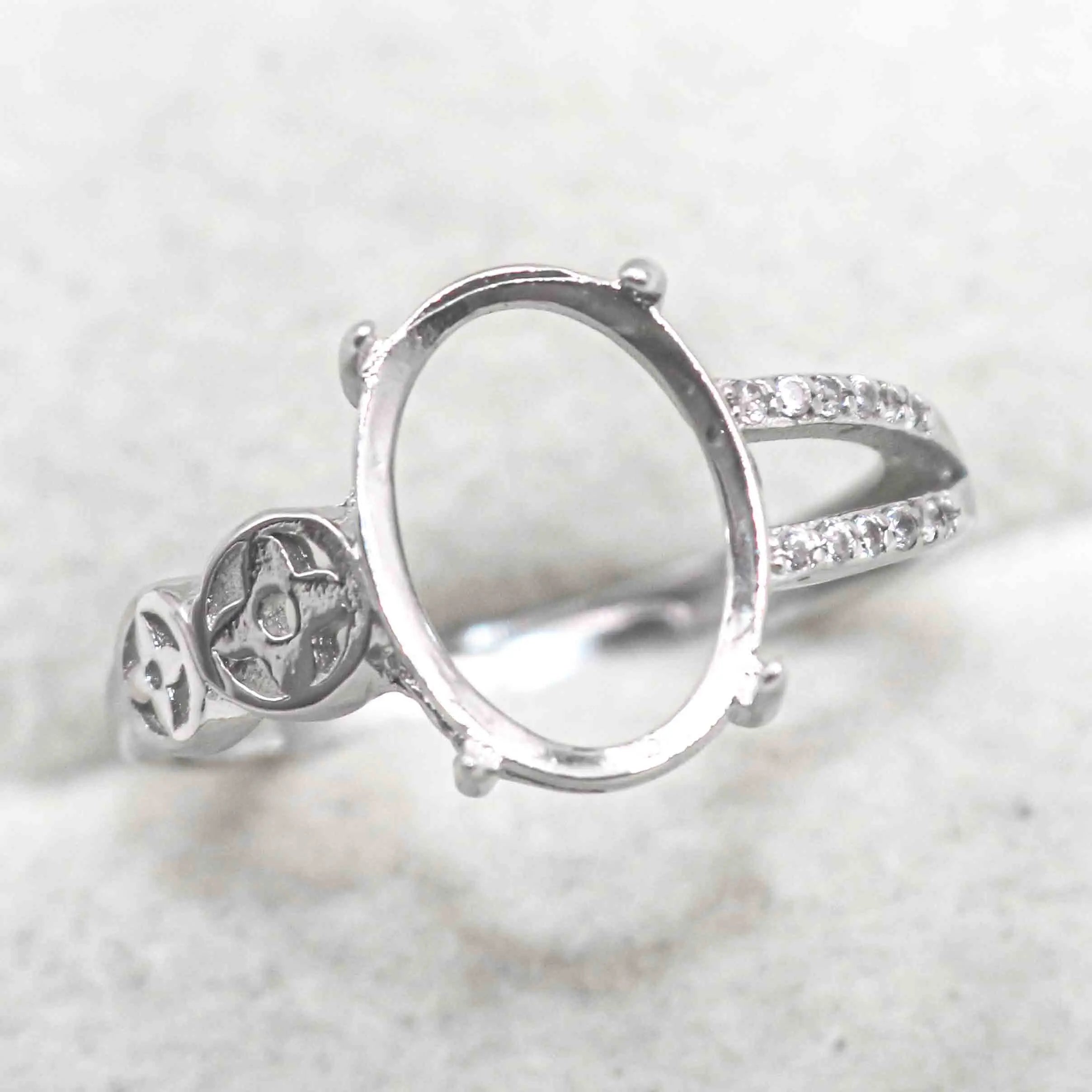 Sterling Silver 9*12mm Semi Mount Ring Empty Frame Blank Support Setting S925 Base Holder Without Center Stone for DIY Inlay