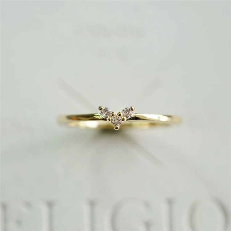 Tiny Design Personalized Women 925 Zircon Stone Small Heart Gold Ring