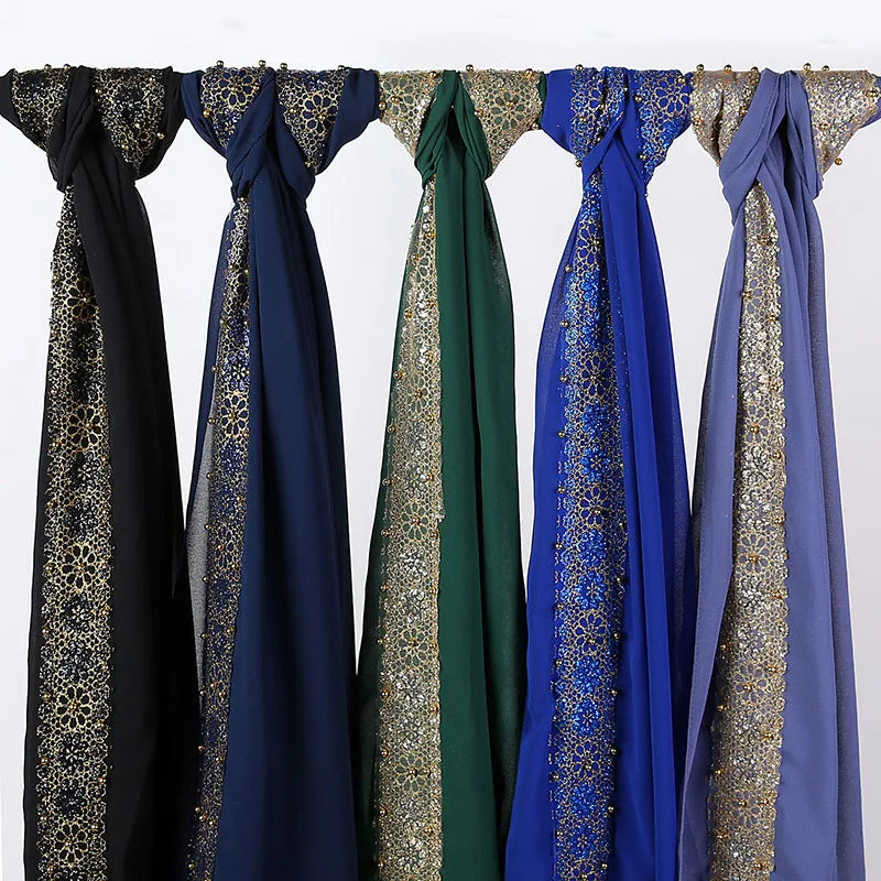 Wholesale Ladies Chiffon Hijab Malaysia Rhinestone Women Headscarf Glitter Hijabs