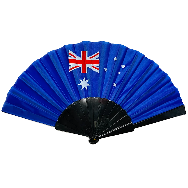 Custom Promotional Personalized Plastic Handheld Folding Fans with National Flag and Cartoon Logo Designs