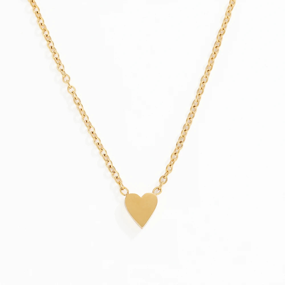 Fenny Wholesale 18K Gold Plated Waterproof&Tarnish Free Fine Chain Trendy Plain Love Heart Pendant Stainless Steel Necklace