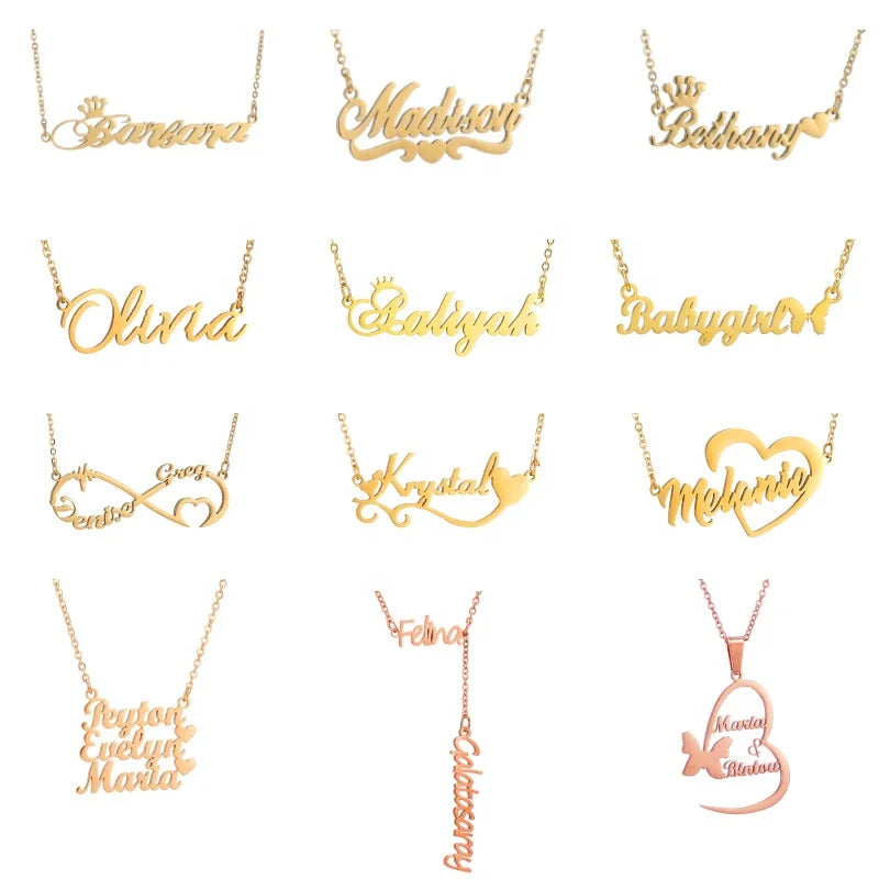 Diversity Fashion Custom Nameplate Necklace Stainless Steel Pendant with Gold Plating Trendy Personalized Style