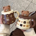 Cute Kawaii Couple 350ml Ceramic Mug With Lid and Glass Straw Creative Cute Coffee Cup