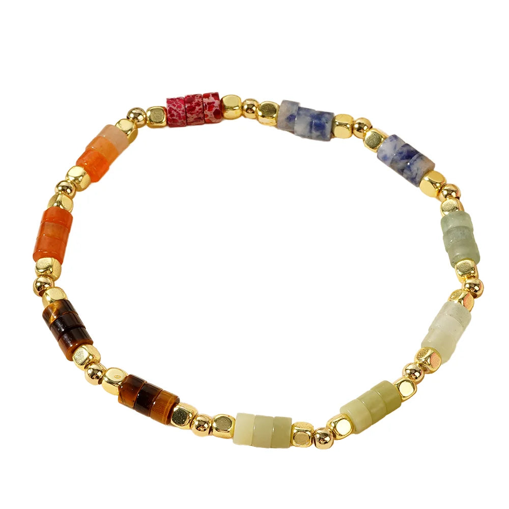 Go2boho Natural Stone Beaded Stretch Bracelet Women Gold Plated Beads Stackable Handmade Gemstone Jewelry Fashion Gift