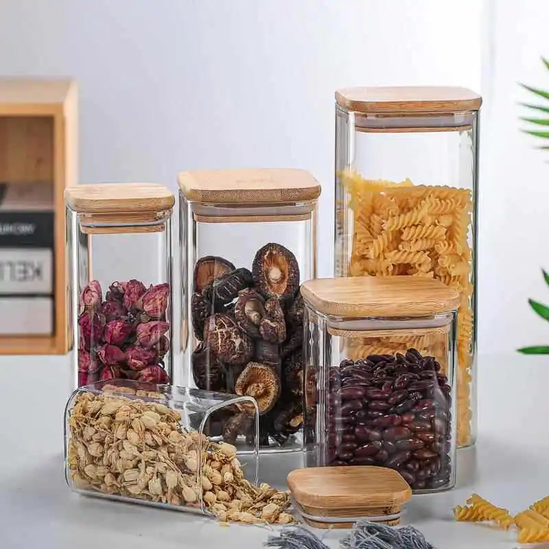 Food Grade Glass Jar Boreal Europe 50ml 100ml 200ml 300ml 500ml 750ml 1000ml Glass Storage Acacia Wood Cover Canning Jars