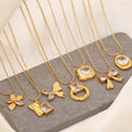 Wholesale Stainless Steel Gold Plated Geometric Zircon Inlaid Bow Pendant Clavicle Chain Necklace for Women Jewelry