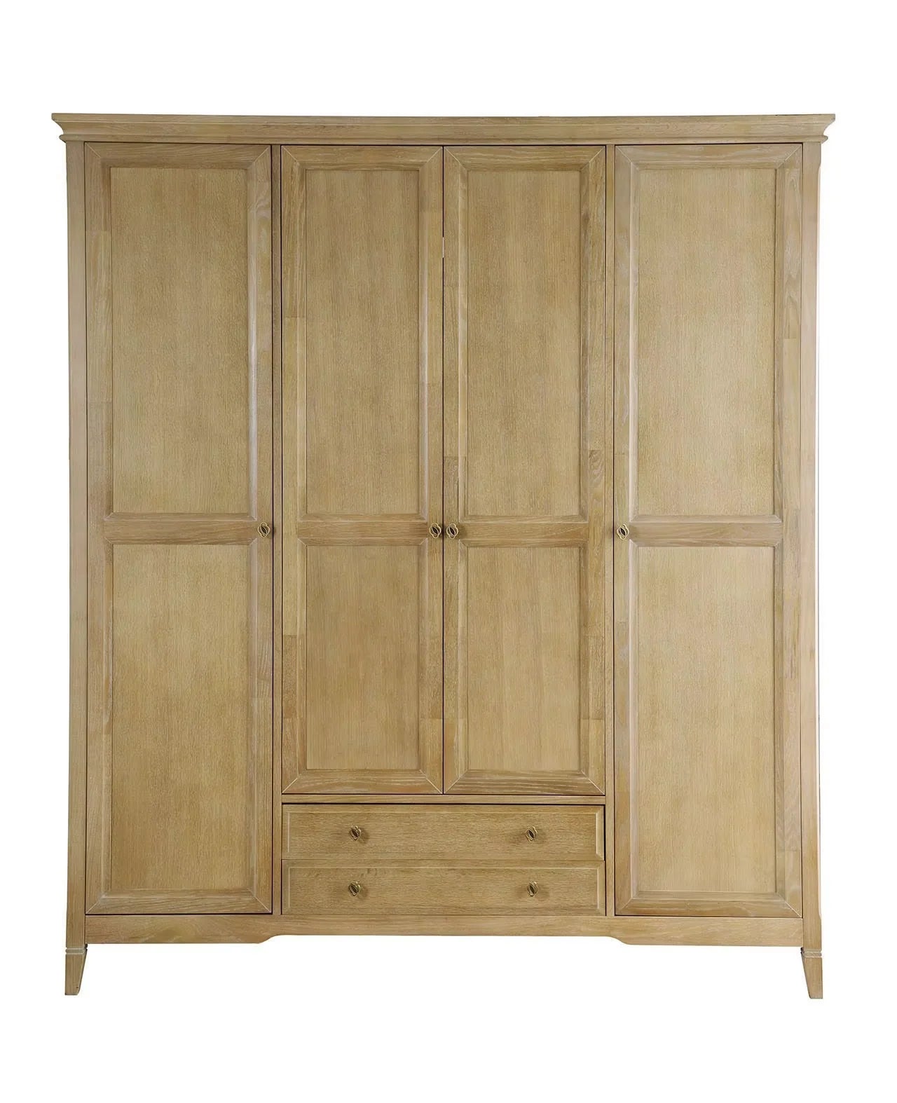 Natural Style Light Wood Four-Door Double-Drawer Storage Wardrobe for Living Room Cabinets