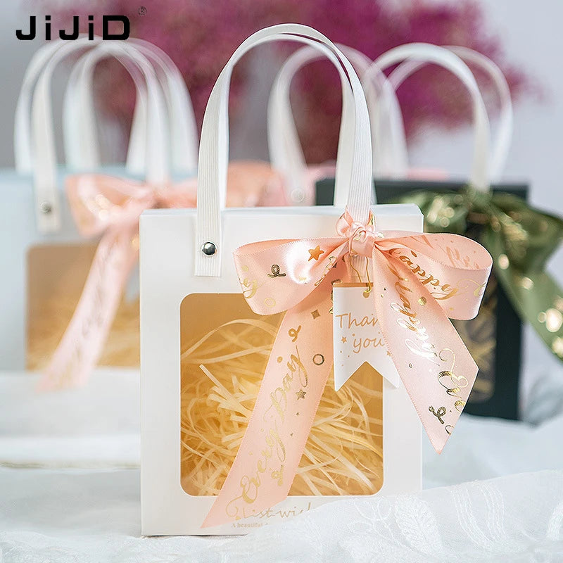 JiJiD Wholesale Transparent Window Paper Bag White Ivory Board Gift Packaging Paper Bag With Clear Window