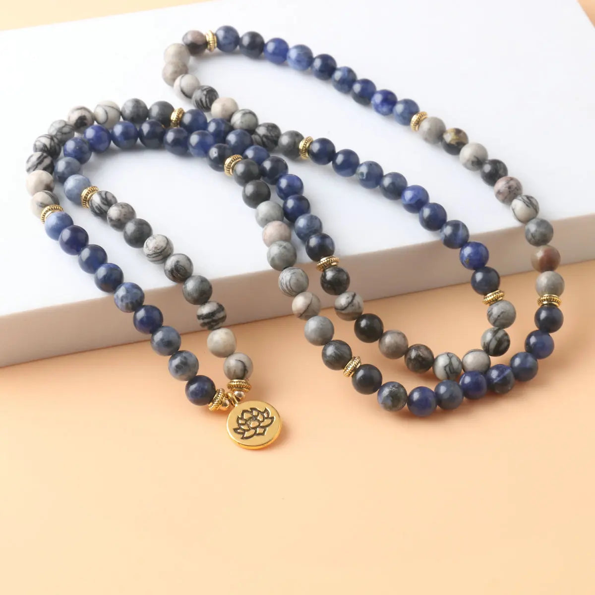 New 108 Beads Mala Prayer Necklace Sapphire Natural Stone Necklace Healing Grounding Meditation Spiritual Protection Necklace