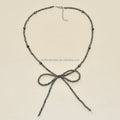 Wofish Western Jewelry Handmade Long Chain Braid BowKnot Pendant Navajo Pearl Bow Necklace Gifts for Women