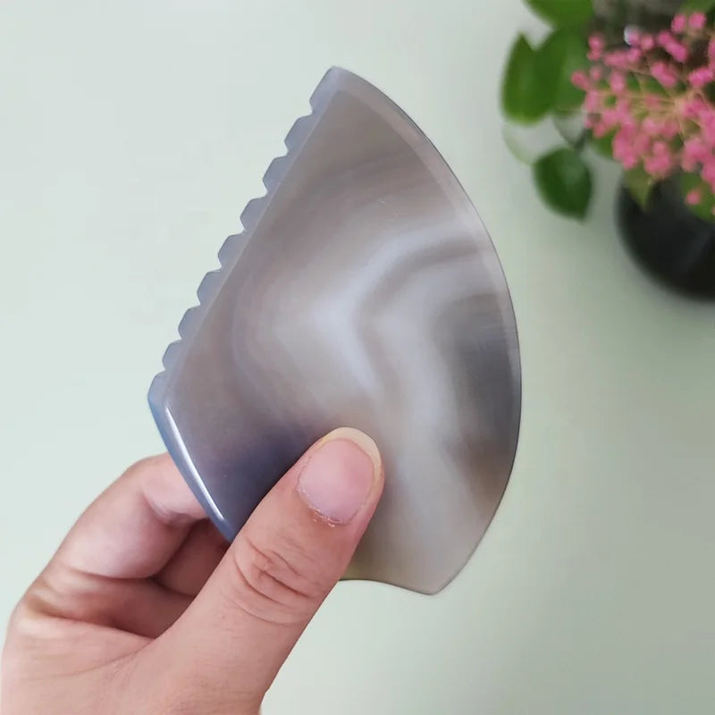 Natural Grey Agate Gua Sha Jade Face Massager Guasha Gouache Stone Agate Guasha Tools Stone for Facial Skincare Gua Sha Scraper