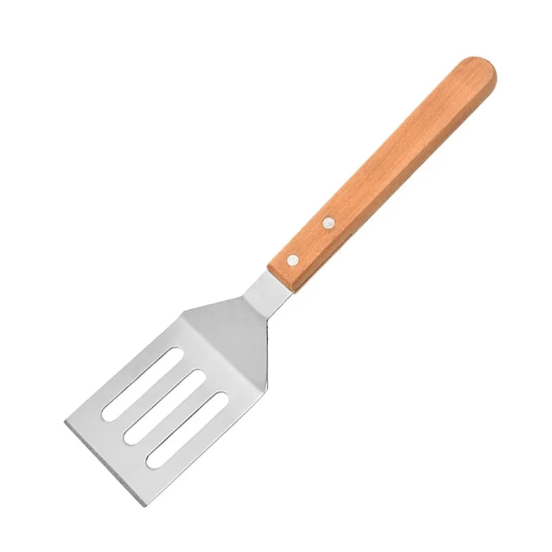 Stainless Steel BBQ Spatula Multifunction Grill Spatula with Wooden Handle for BBQ Grills and Kebabs