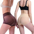 Women's Mid Waist Slim Tummy Control Seamless Enhance Hip Shaper Butt Panties Triangle Pants Striped Mesh Large Size Tight Pants