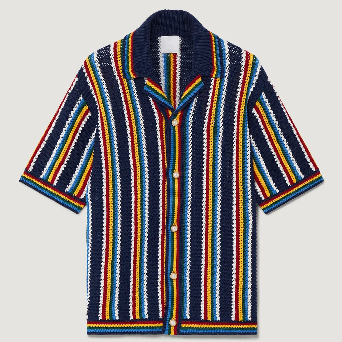 Custom Design Logo Summer Beach Mesh Top Knitted Short Sleeve Knitwear  Mesh T-Shirt Crochet Striped Shirts