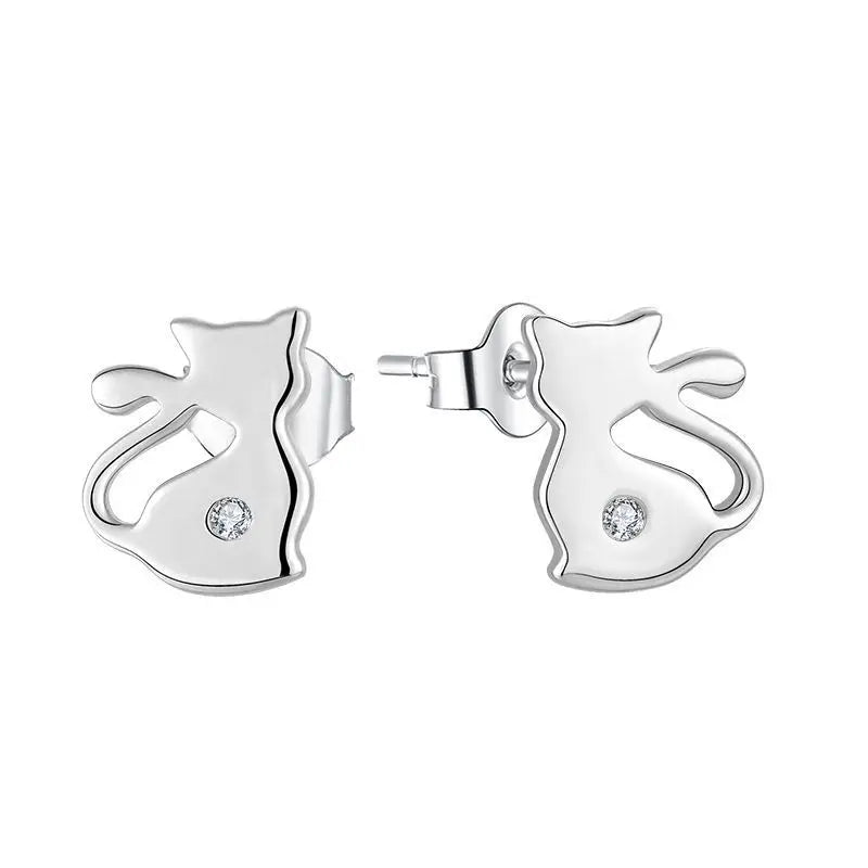 New Style Lovely Cat Shaped 100% Real 925 Sterling Silver Stud Earrings S925 Silver Fine Jewelry for Women Party Gift