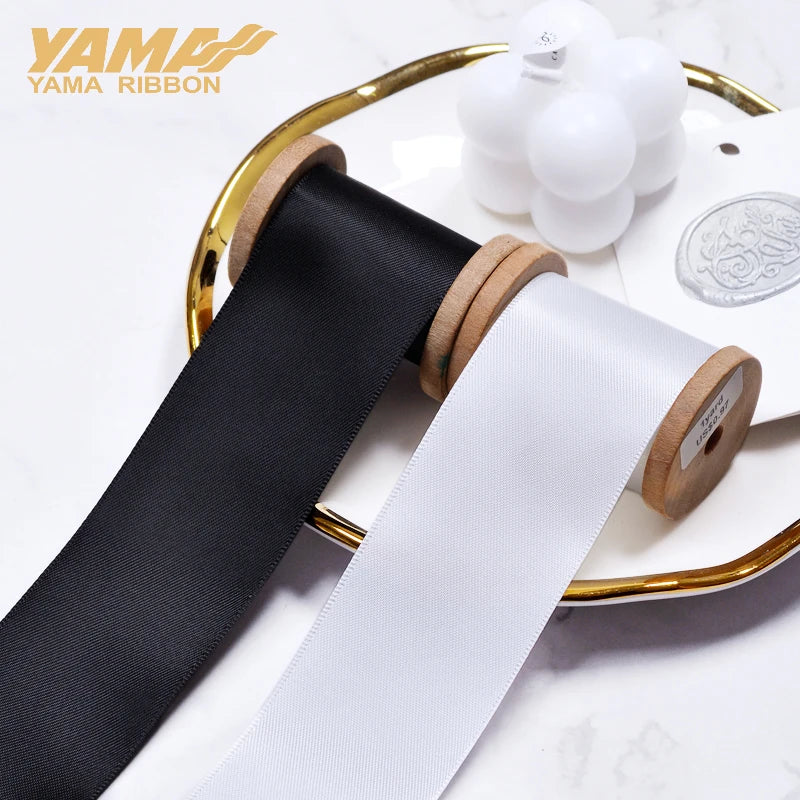 Classic Black and White Satin Ribbon 100 Yards Per Roll 38mm Width Woven Polyester Fabric for Gift Wrapping